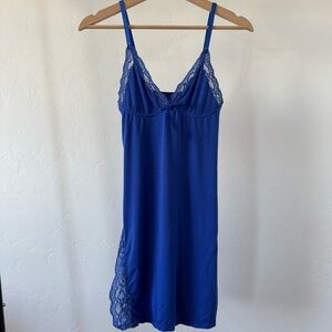 Elegant Blue Lace Trim Chemise Slip Dress Women’s Size Small